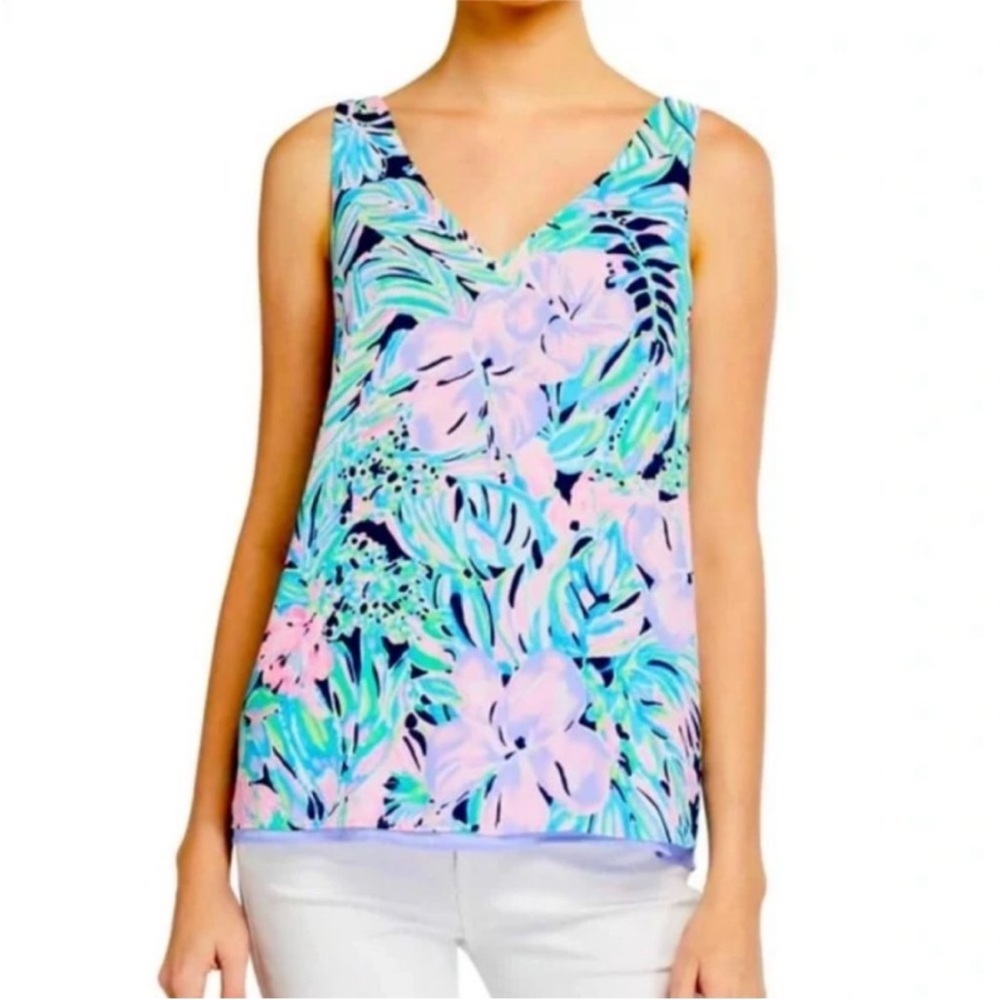 Lilly Pulitzer Florin Sleeveless V-Neck Top SZ S Bermudaful